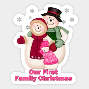 Snowman Snow Family First Christmas - Pink Sticker